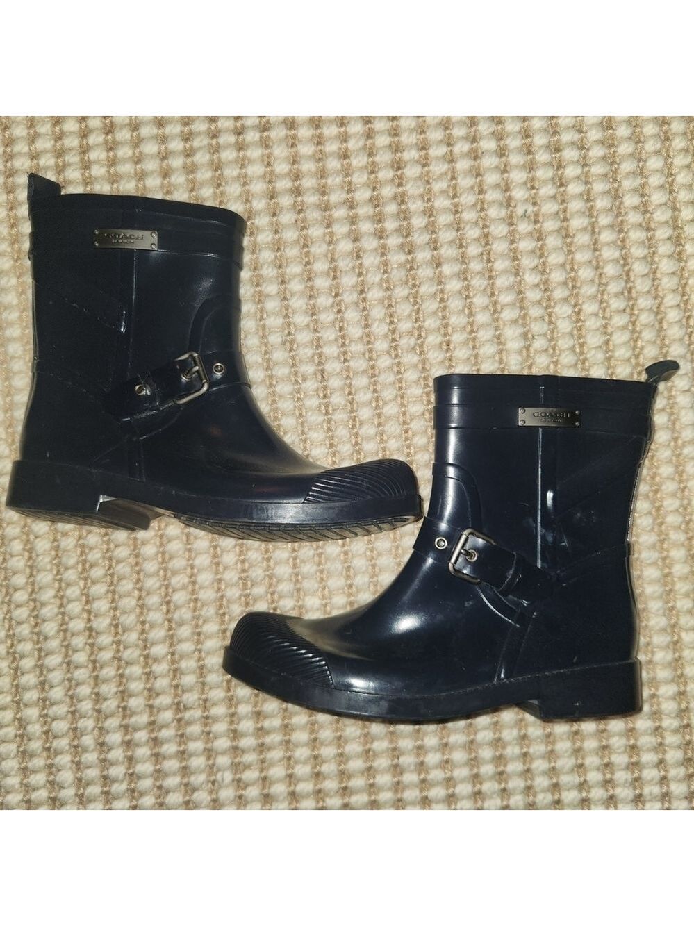 Coach "Lester"  Navy Size 7 Rain Boots with Buckle